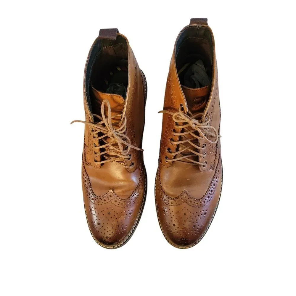Base london Brown Leather Ankle Boots with Sturdy Soles Size 10